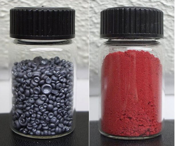 Siyah, camsı amorf (ince gri selenyum tabakası ile) ve kırmızı amorf selenyum