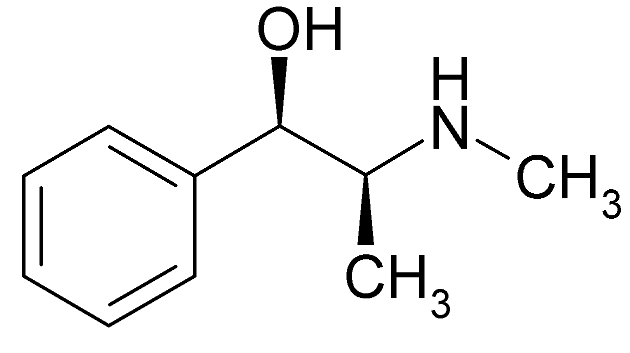 Bir fenetilamine alkaloid olan efedrin'in kimyasal yapısı