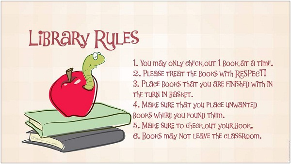 Resimli İngilizce Kütüphane Kuralları (Library Rules)