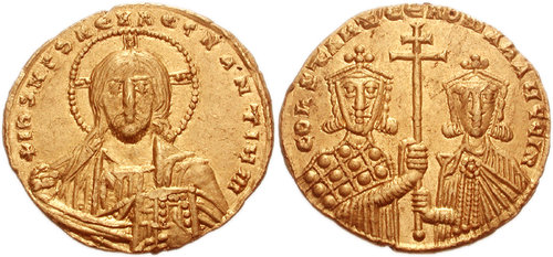 II. Romanos ve babasının yer aldığı Bizans altın parası