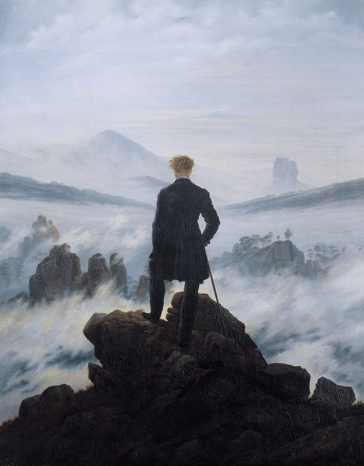 Caspar David Friedrich'in Romantizm akımını temsil eden ünlü Bulutlar Üstünde Yolculuk Tablosu