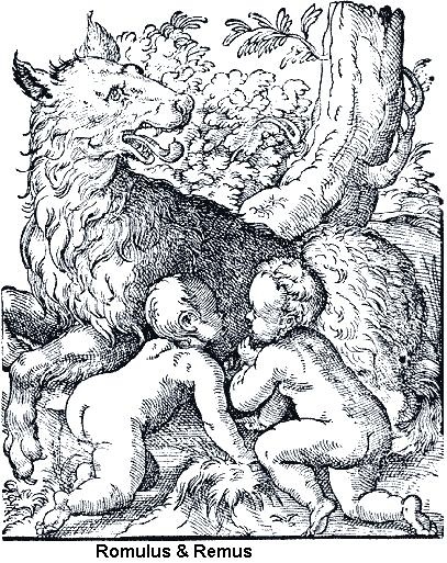 Romulus ve Romus dişi kurt tarafından emzirilirken tasvir edilişleri