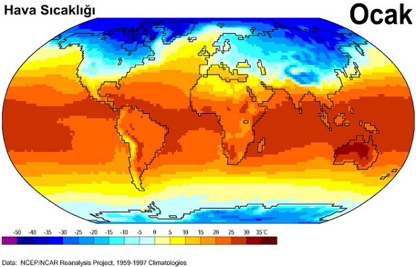 Dünya Sıcaklık Dağılımı Haritası - Ocak