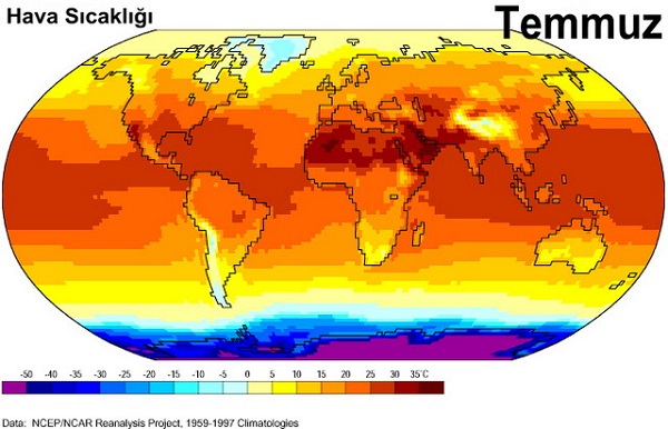Dünya Sıcaklık Dağılımı Haritası - Temmuz