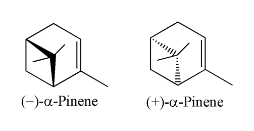α-pinenin (+) ve (-) izomerlerinin yapısı