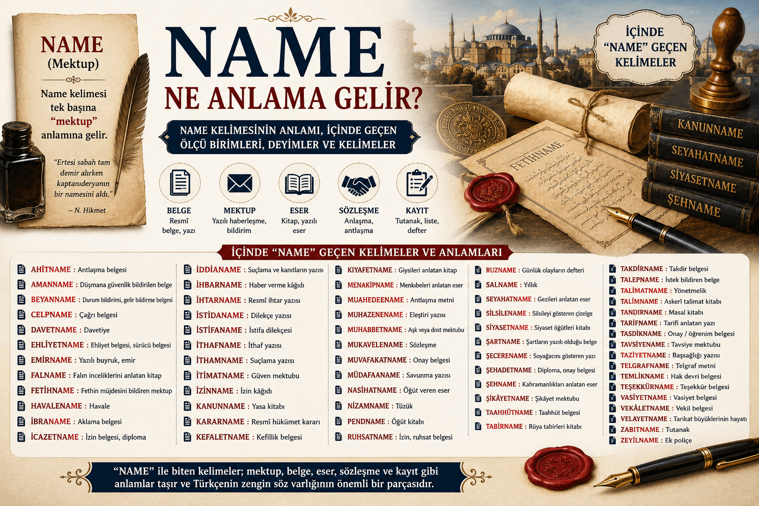 Name Ne Demek? Name Kelimesinin Anlamı, İçinde Name Geçen Kelimeler ve Terimler