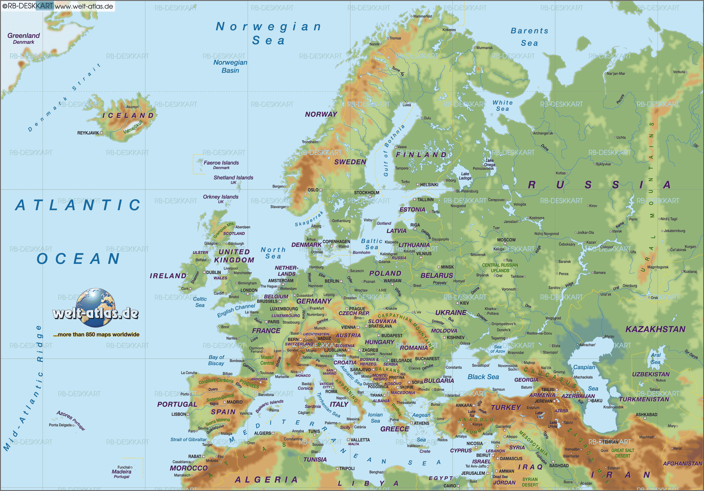 Avrupa fiziki şartlarını gösteren harita