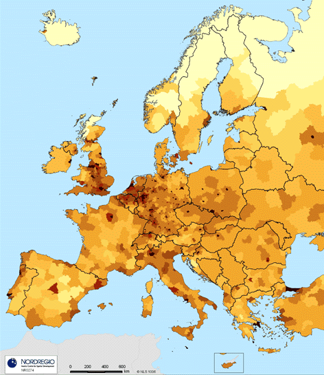 Avrupa Nüfus Yoğunluğu Haritası