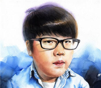 Bir Japon çocuğun suluboya ile çizilmiş portresi