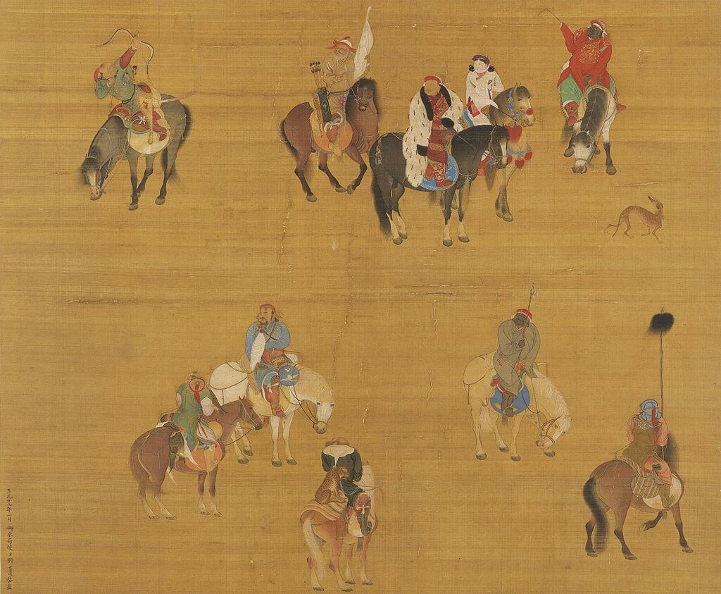 Kubilay Han'ın bir av gezisinde tablosu, Han Çinli saray sanatçısı Liu Guandao, c. 1280.
