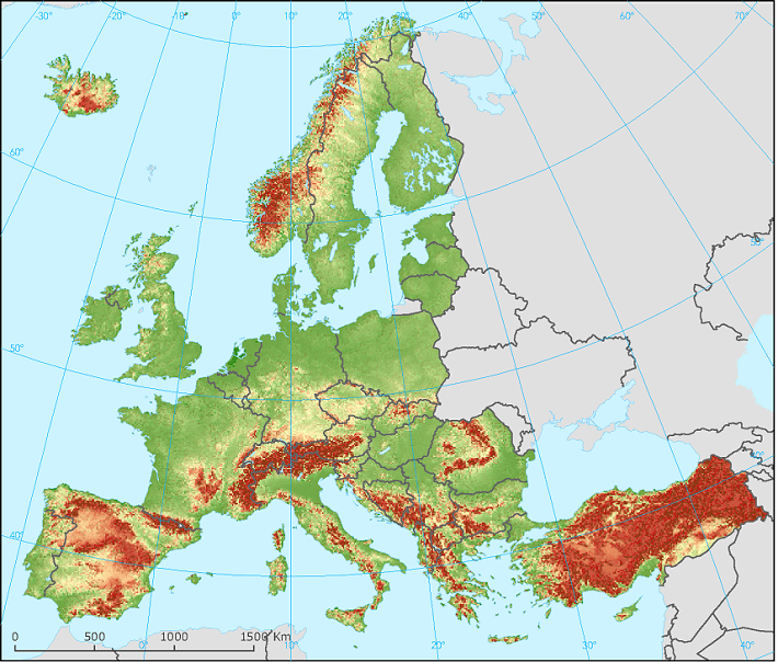 Avrupa Dağlarının Haritası