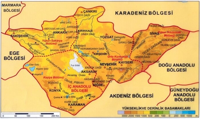 İç Anadolu Bölgesi Yer Şekilleri Haritası