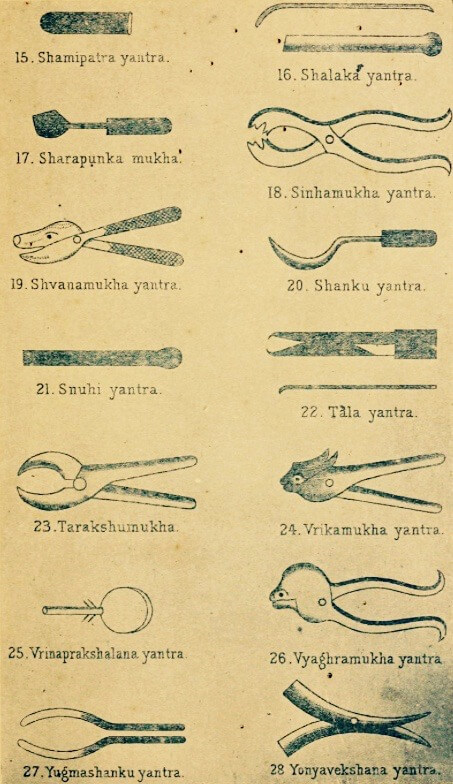 Antik Hindu metni Sushruta samhita yantra, cerrahi aletler