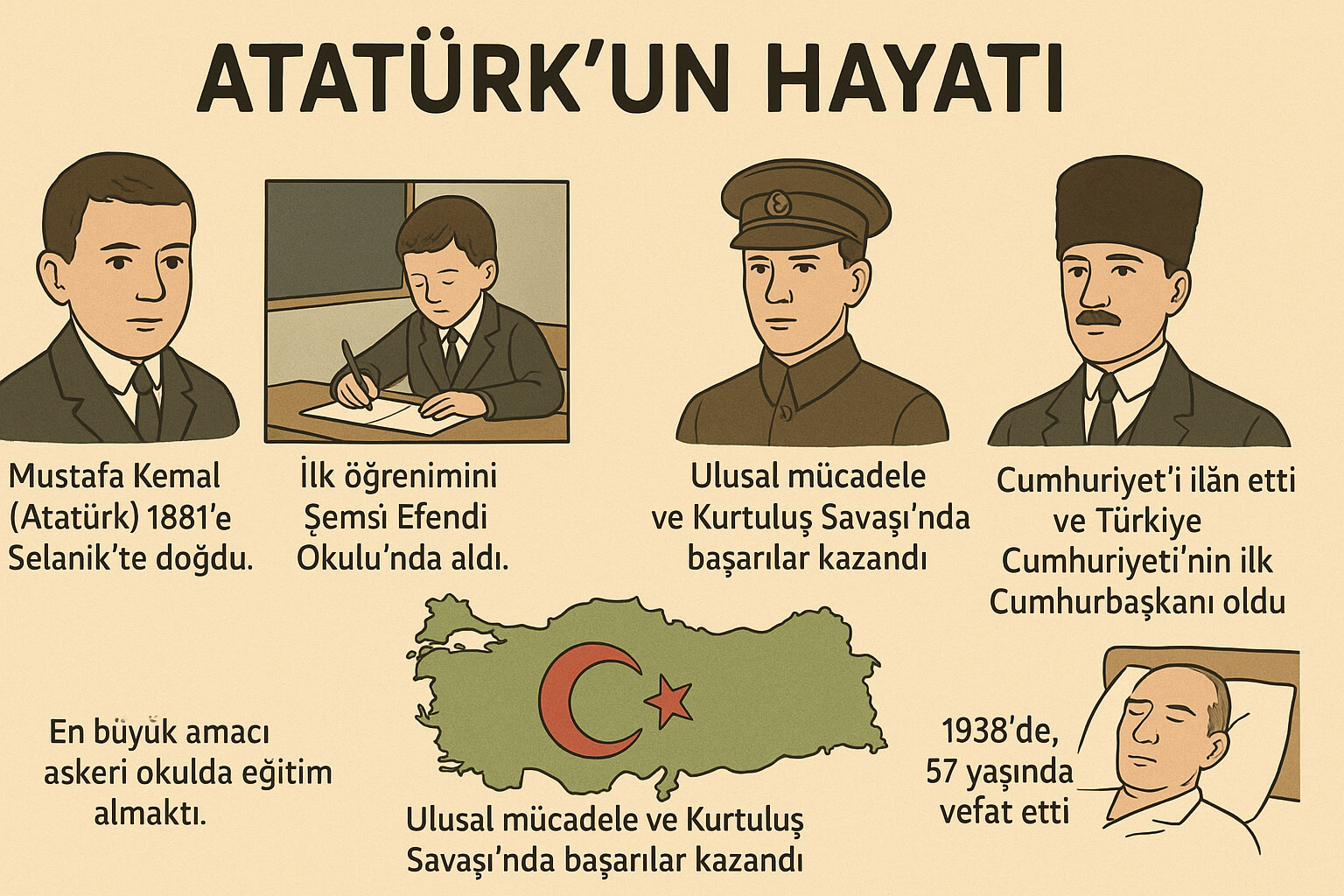 Ulu Önder Gazi Mustafa Kemal Atatürk'ün Hayatı, Savaşları ve Ölümü