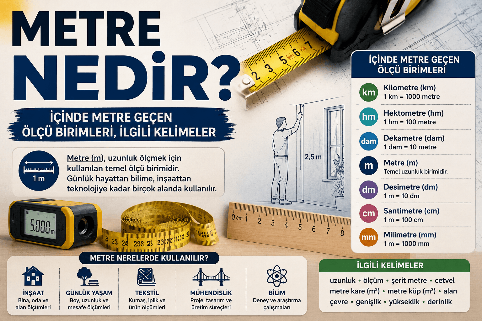 Metre Nedir? İçinde Metre Geçen Ölçü Birimleri, İlgili Kelimeler