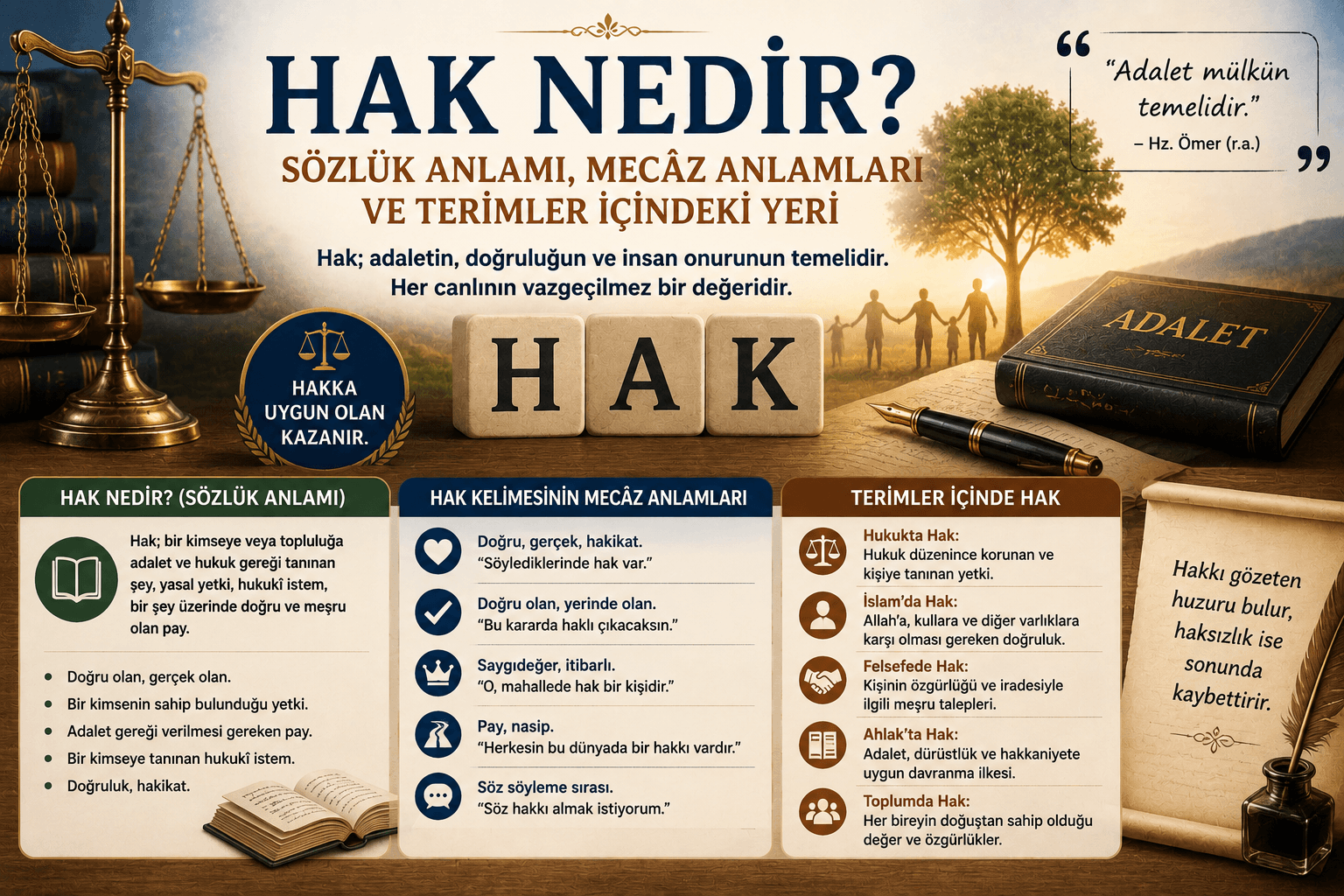 Hak Nedir, Sözlük Anlamı, Hak Kelimesinin Mecaz Anlamları, Terimler