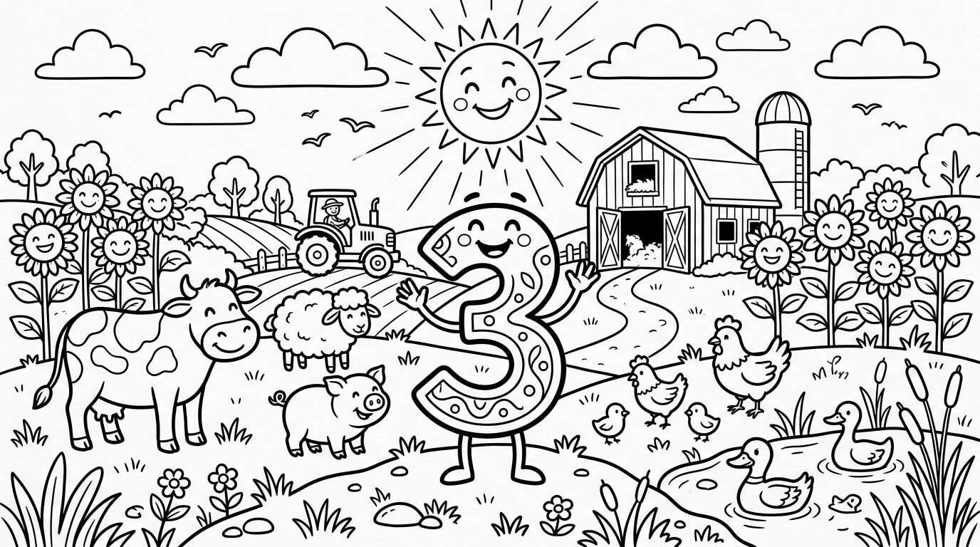 3 Sayısı (Rakamı) Boyama Sayfaları