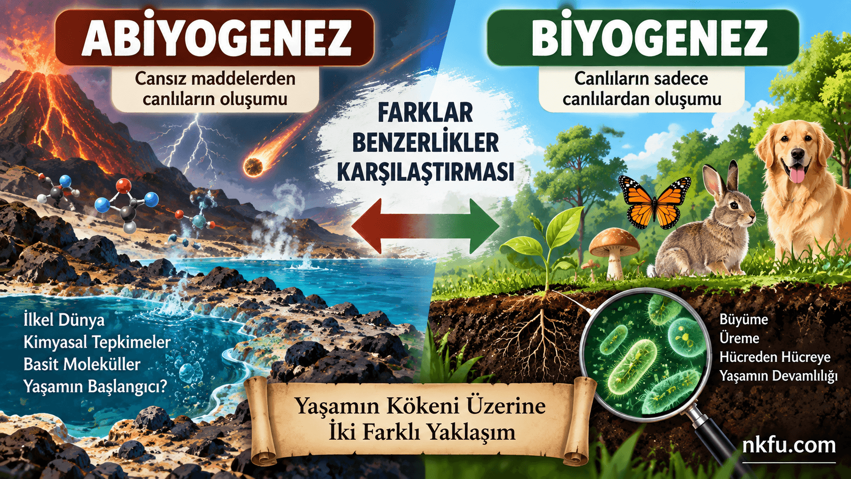 Abiyogenez ve Biyogenez Arasındaki Farklar, Benzerlikler Karşılaştırması