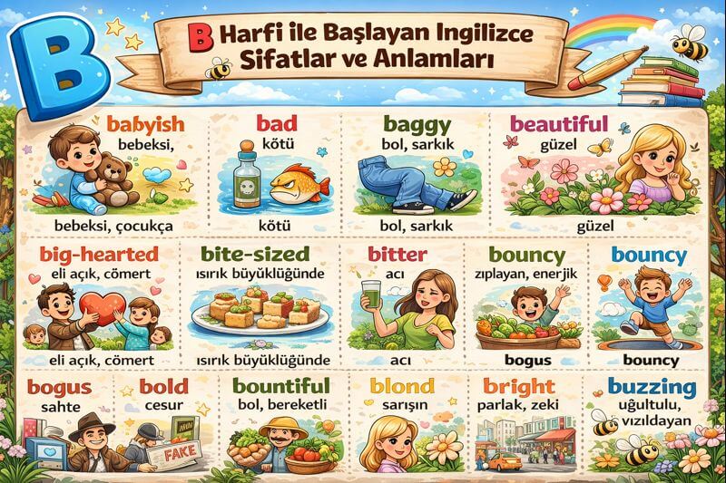 B Harfi İle Başlayan İngilizce Sıfatlar ve Türkçe Anlamları Karşılıkları