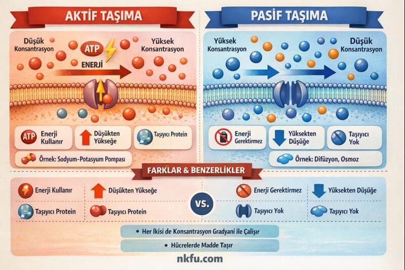 Aktif Taşıma İle Pasif Taşıma Arasındaki Farklar