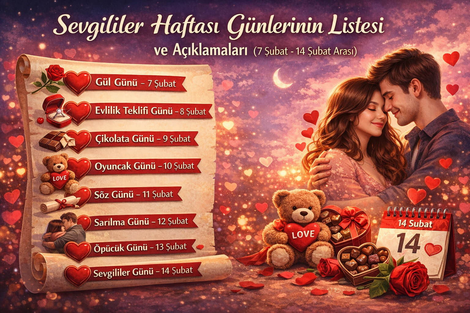 Sevgililer Haftası Günlerinin Listesi ve Açıklamaları (7 Şubat 14 Şubat Arası)