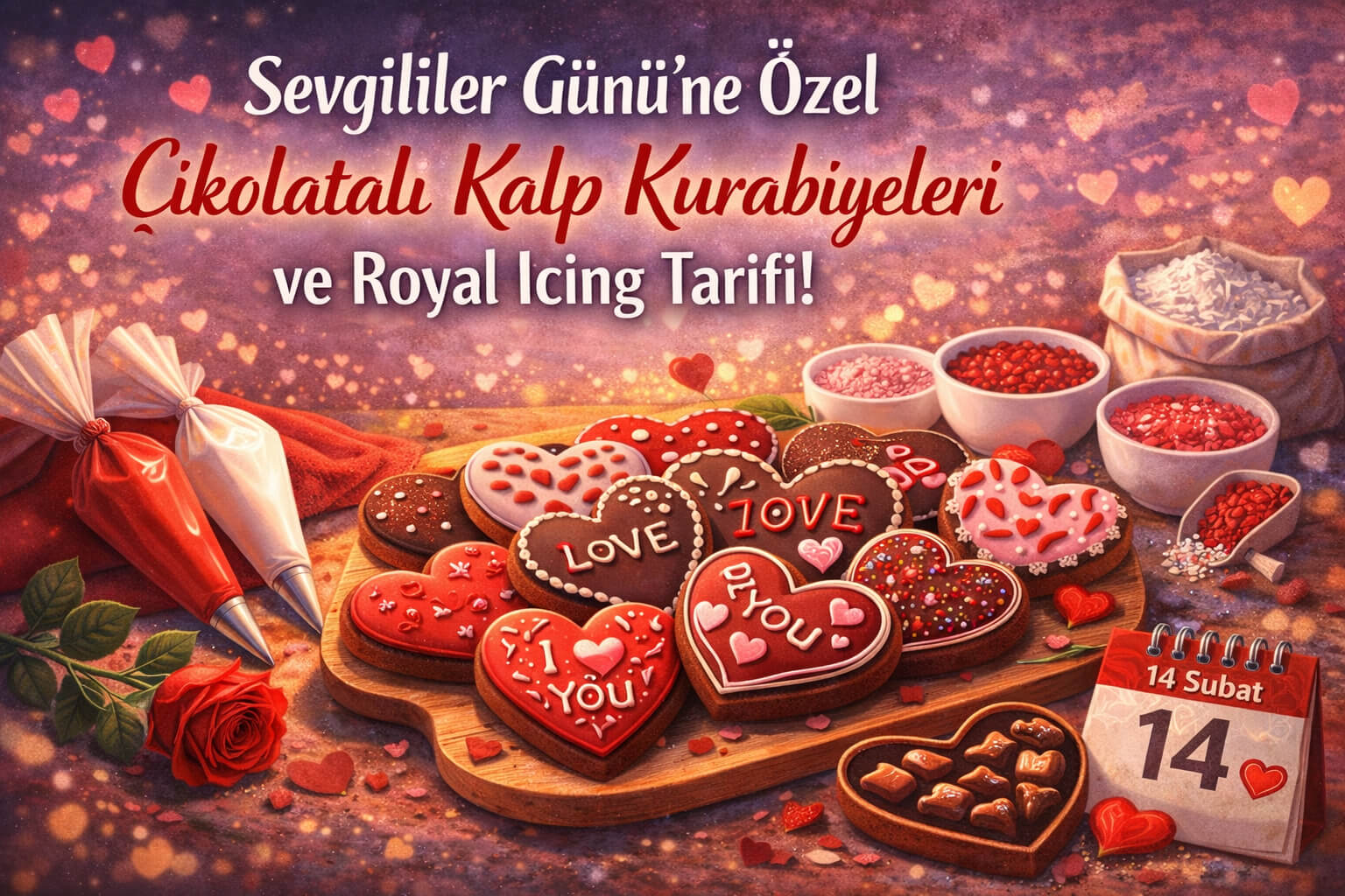 Sevgililer Günü'ne Özel Çikolatalı Kalp Kurabiyeleri ve Royal Icing Tarifi!