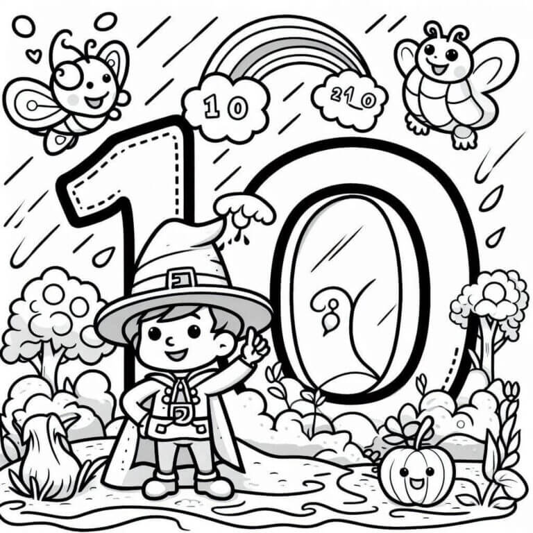 10 Sayısı (Rakamı) Boyama Sayfaları