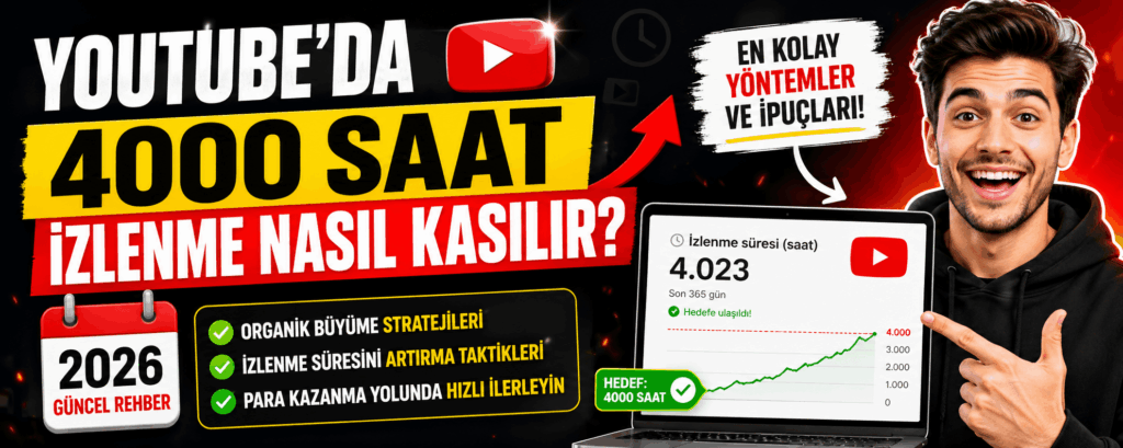 YouTube’da 4000 Saat İzlenme Nasıl Kasılır? 2026 İçin En Kolay ve Organik Yöntemler YouTube’da 4000 Saat İzlenme Nasıl Kasılır? 2026 İçin En Kolay ve Organik Yöntemler