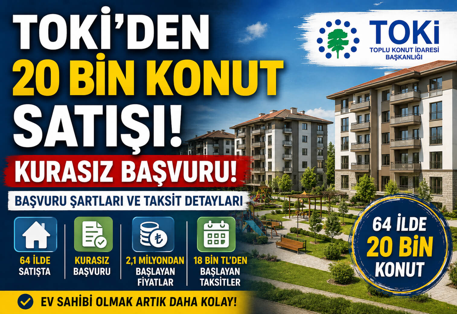 TOKİ'den 20 Bin Konut Müjdesi! Kurasız Satış Başlıyor: Başvuru Şartları ve Tüm Detaylar