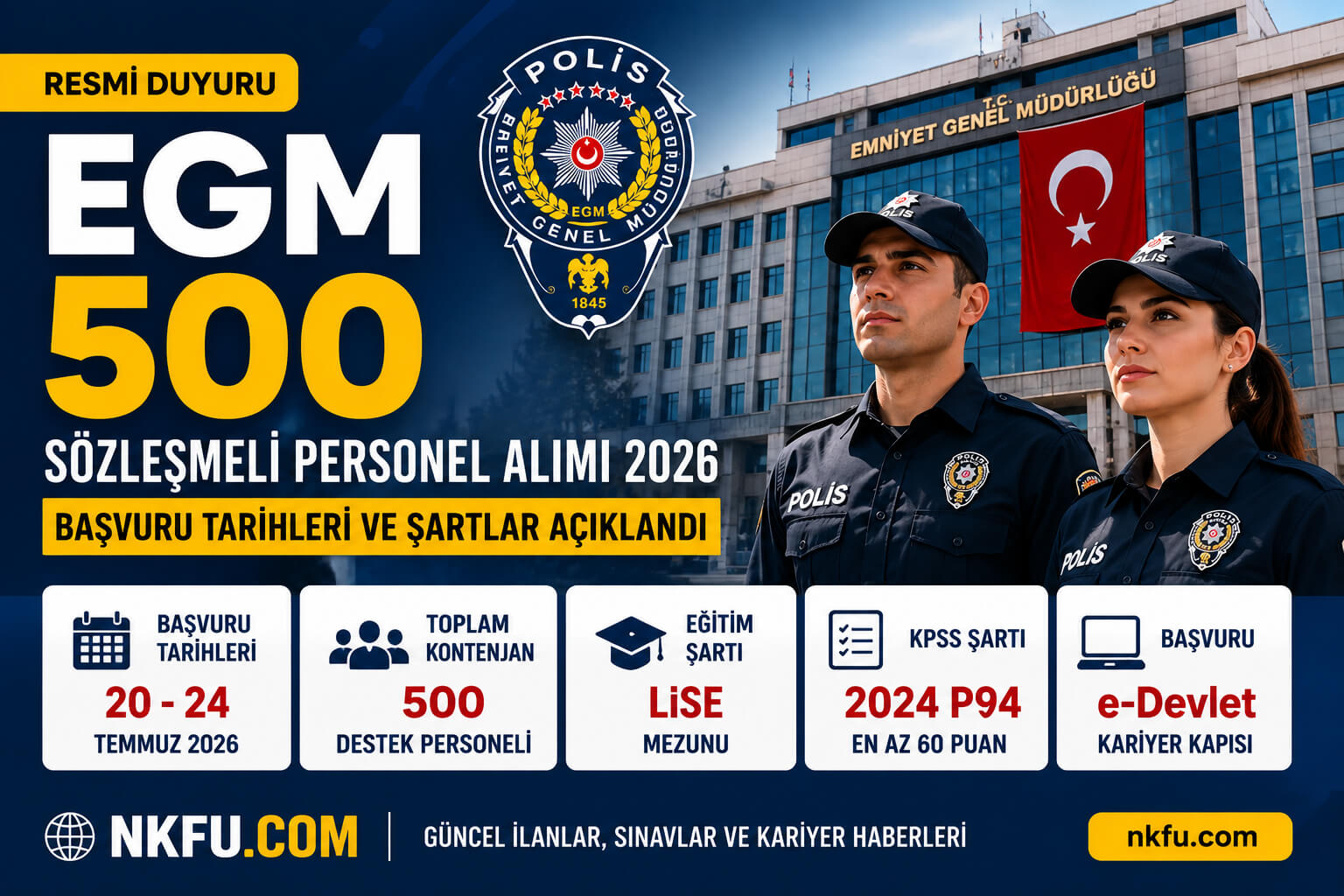 EGM 500 Sözleşmeli Destek Personeli (Hizmetli) Alımı