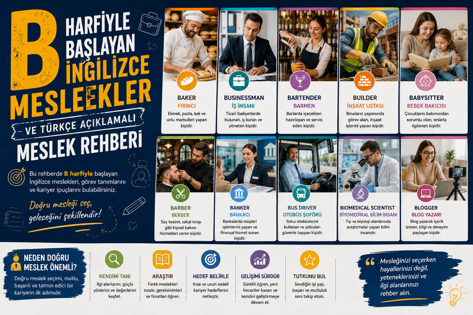 B Harfiyle Başlayan İngilizce Meslekler ve Türkçe Açıklamalı Meslek Rehberi