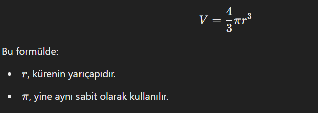 Küre Formülleri